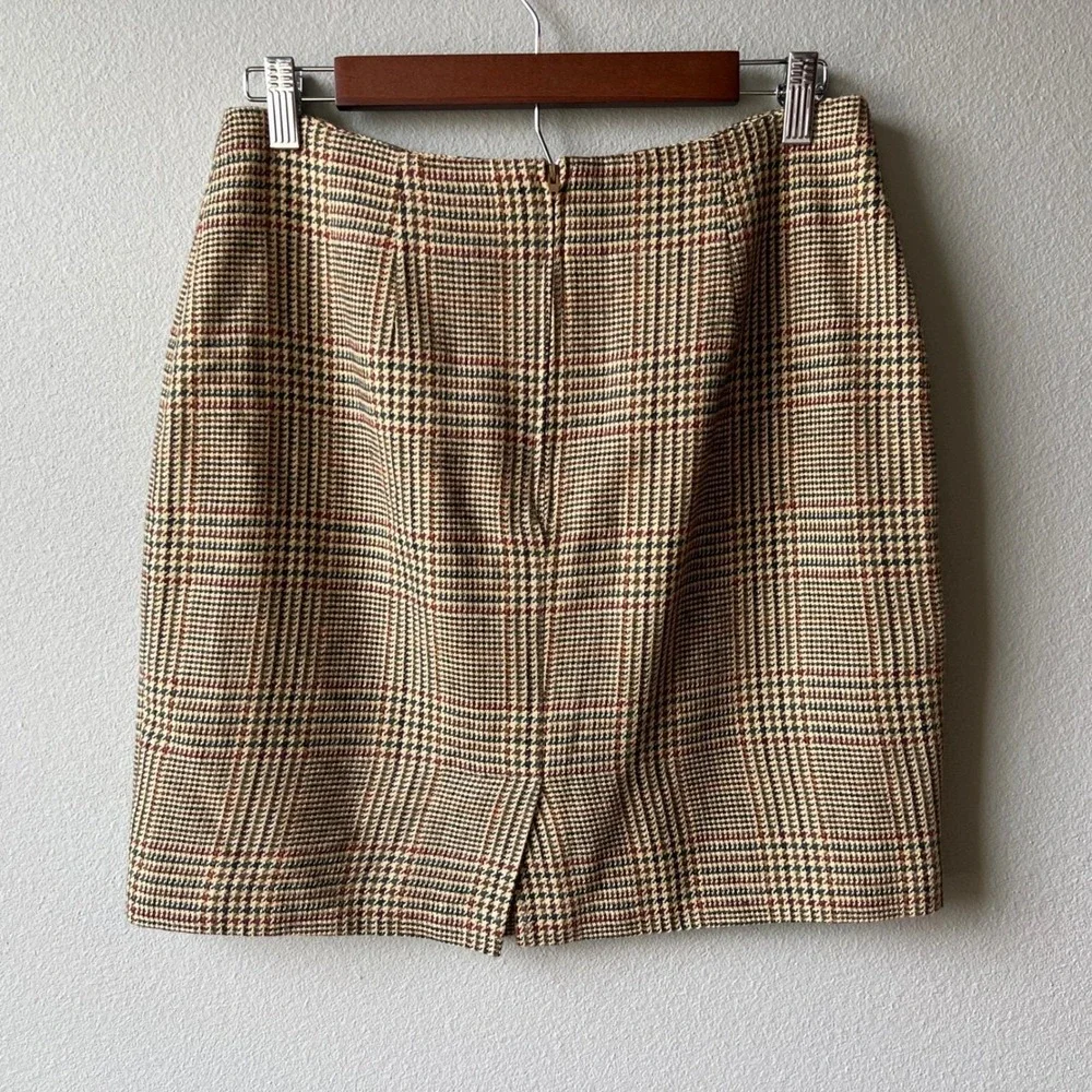 Vintage Womens Plaid Wool Blend Pencil‎ Skirt Size 10 Dark Academia Made in USA